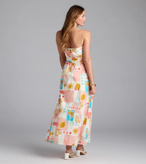 Jetset Babe Tropical Print Belted Maxi Dress