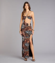 Untamed Nights Halter Slit Maxi Dress