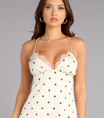 Daydream Drama Polka Dot Satin Mini Dress