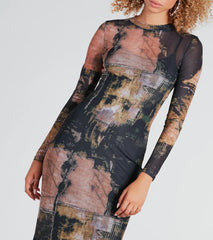 Downtown Chic Abstract Print Midi Dress