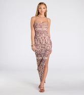Sun Coast Dream Paisley Bodycon Slit Maxi Dress