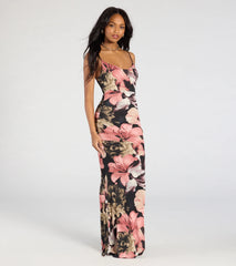 Vacay Bound Tropical Floral Ruched Knit Maxi Dress