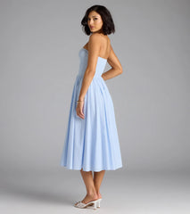 Breeze By Strapless Striped A-Line Midi Dress