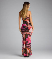 Falling For You Tropical Floral Slit Maxi Dress