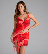 Raise the Temps Cowl Neck Cutout Mesh Mini Dress