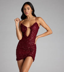 Steal The Spotlight Sequin Ruffle Cutout Mini Dress