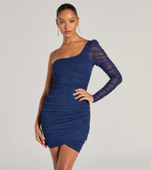 Sparkly Arrival One Shoulder Glitter Mini Dress