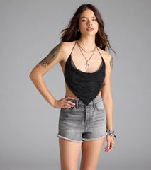 Destiny Driven Rhinestone Fishnet Crop Top