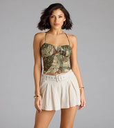 Out Of Office Lace-Up Tropical Crop Top