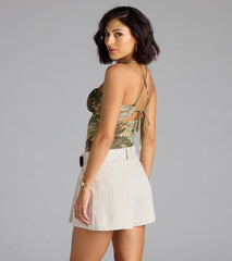 Out Of Office Lace-Up Tropical Crop Top