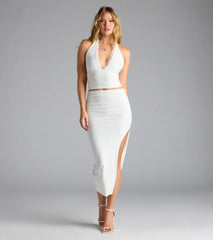 Flirty Ways Halter Lace Trim Crop Top