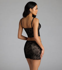 Sultry Eye Candy Floral Velvet Mesh Bustier