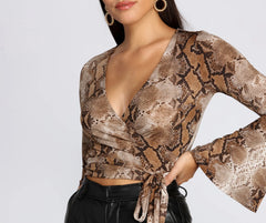 Snake Print Bell Sleeve Top