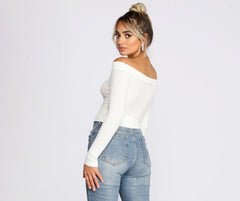 Off The Shoulder Brushed Knit Crop Top