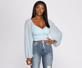 Float On Balloon Sleeve Mesh Crop Top