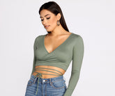 Brushed Knit Wrap Front Crop Top