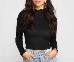 Chic Cropped Ribbed Mock Neck Top