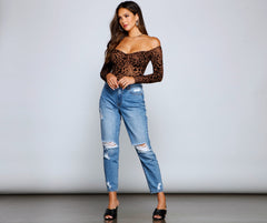 Flocked Velvet Leopard Print Bodysuit
