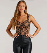 Floral Stunner Flocked Bustier Bodysuit