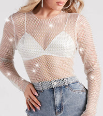 Glitzy Muse Rhinestone Fishnet Crop Top