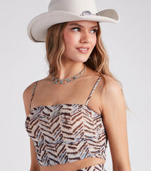 Cute In Chevron Print Mesh Crop Top