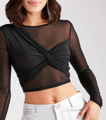 Sheer Stunner Twist-Front Mesh Crop Top