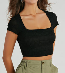 Effortless Outlook Square Neck Cap Sleeve Crop Top