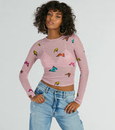 Butterfly Effect Long Sleeve Mesh Crop Top
