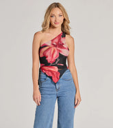 Pretty Bold One-Shoulder Floral Mesh Crop Top