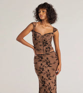 Romantic Aura Flocked Floral Mesh Bustier Top