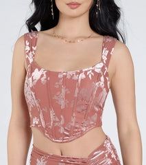 Forever In Love Floral Velvet Burnout Corset Top