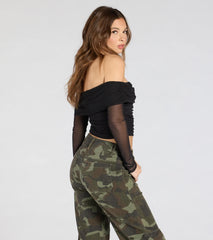 Desirable Sensation Off-The-Shoulder Mesh Crop Top