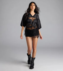 Sporty Chic Lace V-Neck 24 Graphic Jersey Top