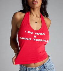 Yoga And Tequila Graphic Halter Top