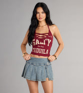 Salt And Shots Lace-Up Graphic Halter Top