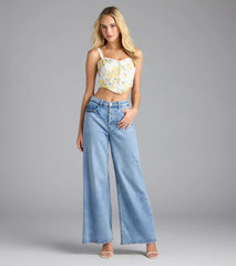 Off The Vine Lace Trim Rose Print Bustier