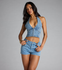 Serving Curves Denim Halter Corset Top