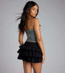 Got The Blues Strapless Denim Crop Top