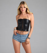 Edgy Demure Lace-Up Halter Crop Top
