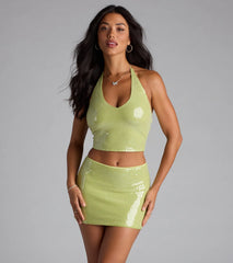 Major Stunner Sequin Halter Crop Top