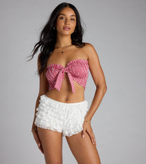 Girl Next Door Tie Front Gingham Tube Top