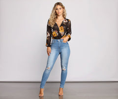 Floral Passion Surplice Chiffon Bodysuit