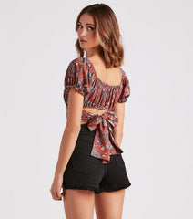 Free Spirited Paisley Tie-Back Crop Top