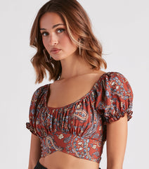 Free Spirited Paisley Tie-Back Crop Top