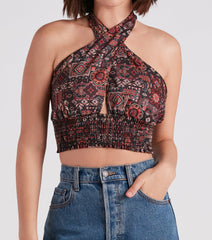 Sultry Boho Print Halter Crop Top
