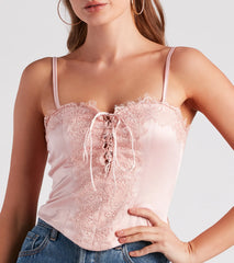 Love Language Satin Lace Trim Top