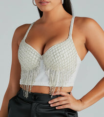 Glitzy Glamour Rhinestone Fringe Cropped Bustier