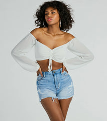 Sheer Fun Off-The-Shoulder Crop Chiffon Blouse