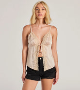 Sense Of Style Lace Trim Tie Front Cami Crop Top