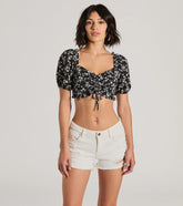 Girlycore Floral Puff Sleeve Crop Top